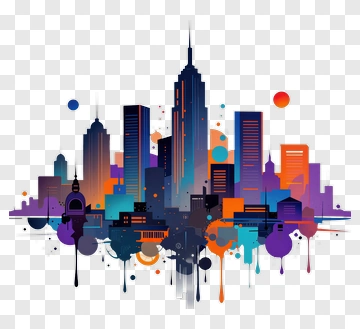 Colorful City Skyline Illustration PNG