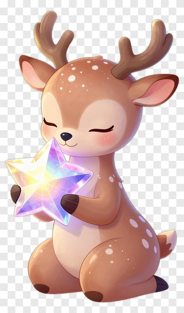 Cute Cartoon Deer Holding A Shiny Star PNG