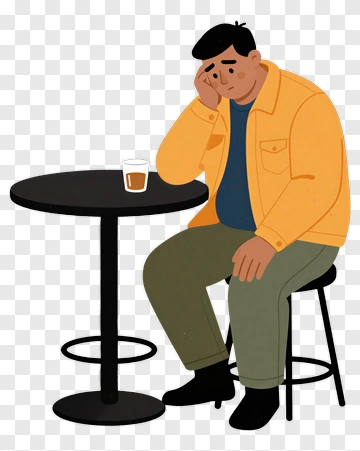 Sad Man Sitting At Table With A Drink PNG
