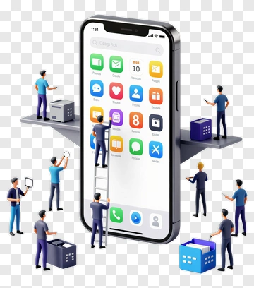 3D Team Working On A Smartphone Interface PNG