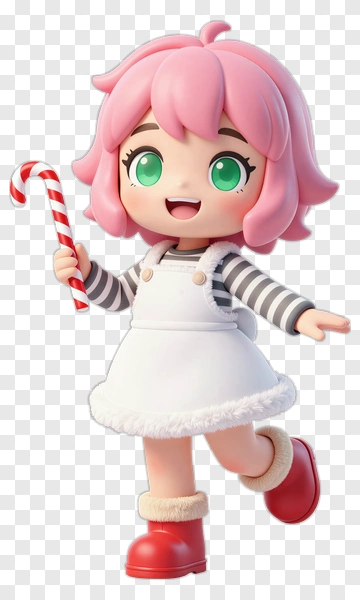 Cartoon Girl Holding A Candy Cane PNG