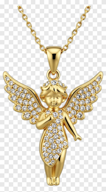 Gold Angel Pendant With Sparkling Crystals PNG