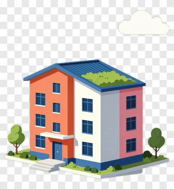 Colorful House With Green Roof PNG