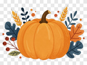 Colorful Pumpkin Surrounded By Autumn Leaves And Berries PNG
