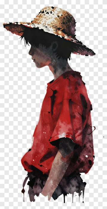 Watercolor Boy In A Red Shirt And Straw Hat PNG