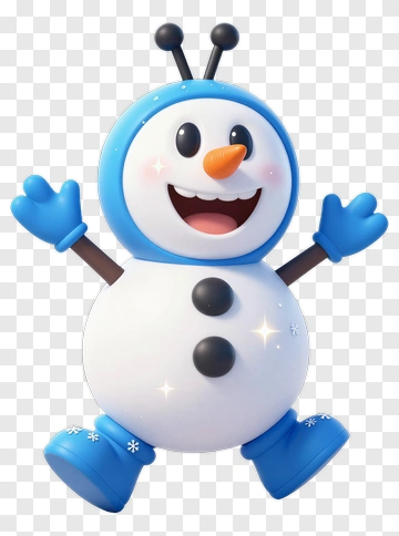 Cartoon Snowman With Blue Accessories PNG