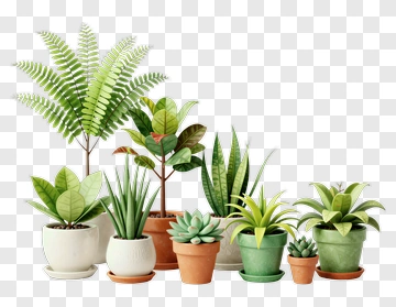 Assorted Potted Plants PNG