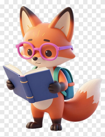 3D Fox Reading A Book PNG