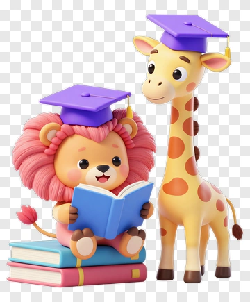 Cartoon Lion And Giraffe Graduating Together PNG