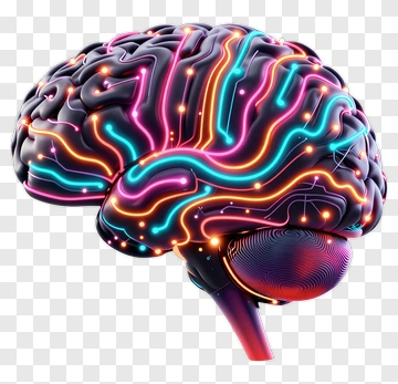 Colorful Brain With Neon Circuits PNG