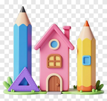 Colorful Schoolhouse With Pencils And Ruler PNG