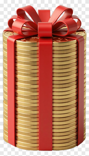 Gift Wrapped Stack Of Gold Coins PNG