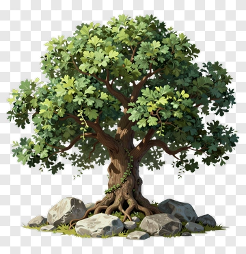 Cartoon Tree With Rocks PNG