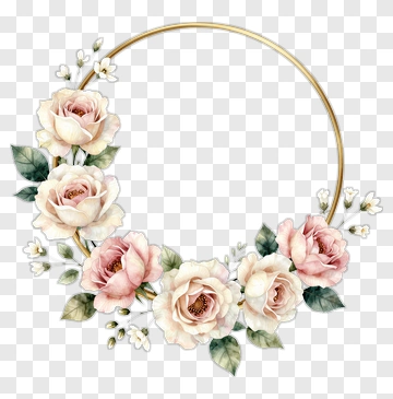 Floral Wreath With Pink Roses PNG