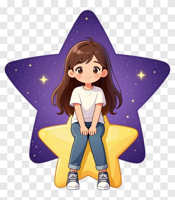 Cartoon Girl Sitting On A Star PNG