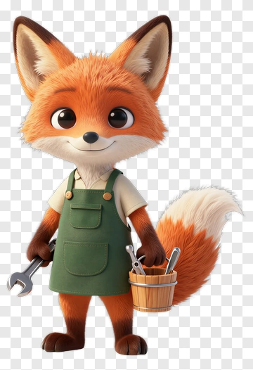3D Fox Holding A Tool And Bucket PNG