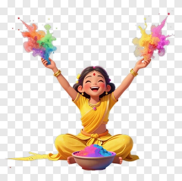 Happy Girl Celebrating With Colorful Powder PNG