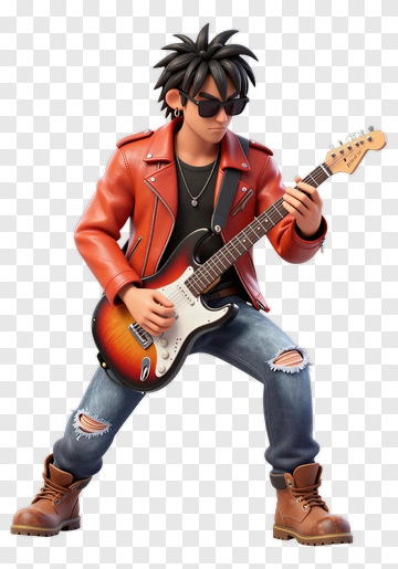 3D Musician Playing Electric Guitar PNG