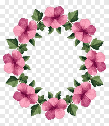 Floral Wreath With Pink Hibiscus Flowers PNG