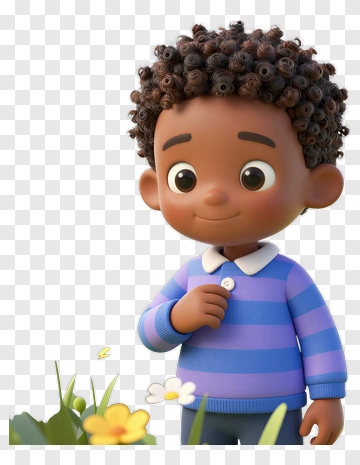 Cartoon Boy Smiling In A Flower Garden PNG