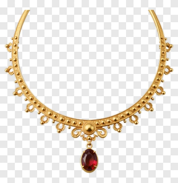Gold Necklace With Red Gemstone Pendant PNG