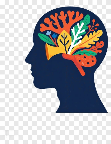 Colorful Brain With Leaves And Flowers PNG