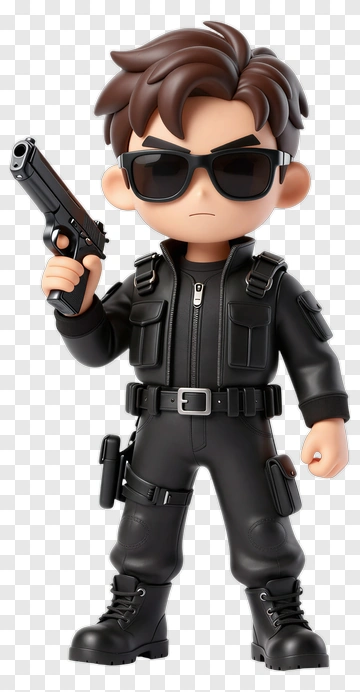 3D Cartoon Police Officer Holding A Gun PNG