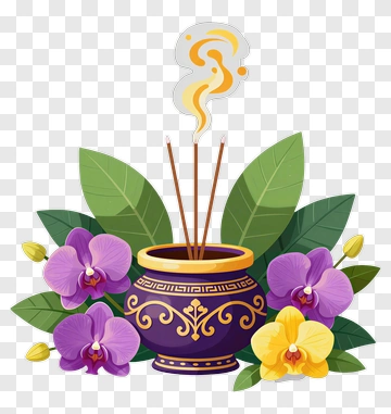 Incense Holder With Colorful Orchids PNG