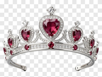 Silver Tiara With Red Heart Gems PNG