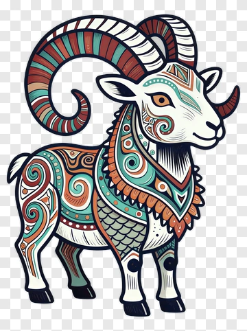 Decorative Goat With Colorful Patterns PNG