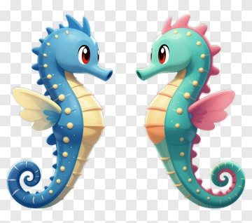 Cartoon Seahorses With Colorful Wings PNG