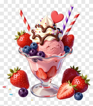 Ice Cream Sundae With Strawberries And Berries PNG