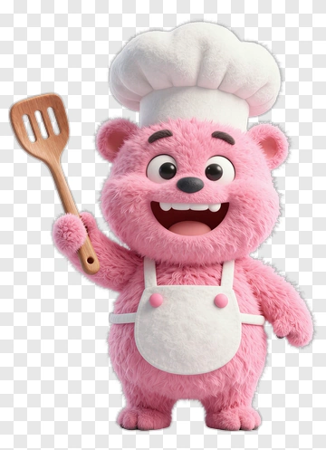 3D Chef Bear Holding A Spatula PNG