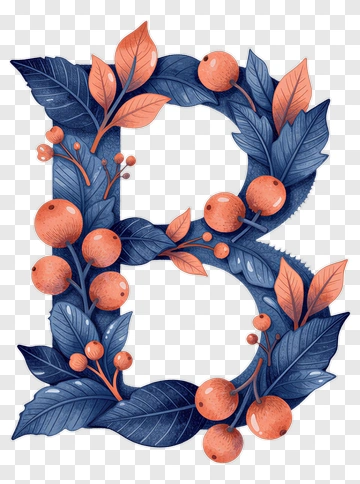 Floral Letter B With Leaves And Berries PNG