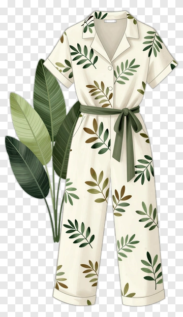 Floral Patterned Jumpsuit With Leaf Design PNG