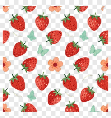 Colorful Strawberry Pattern With Flowers And Butterflies PNG