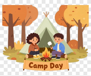 Cartoon Children Enjoying Camp Day By The Fire PNG