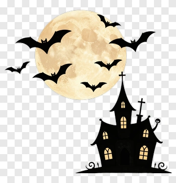 Haunted House With Bats And Full Moon PNG