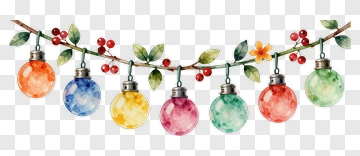 Colorful Watercolor Christmas Ornaments On A Branch PNG