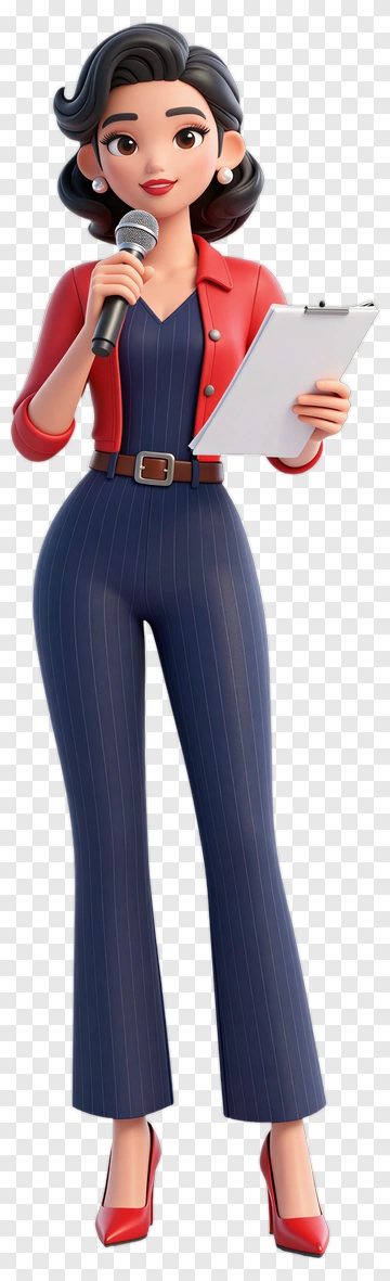 Businesswoman Holding A Microphone And Clipboard PNG