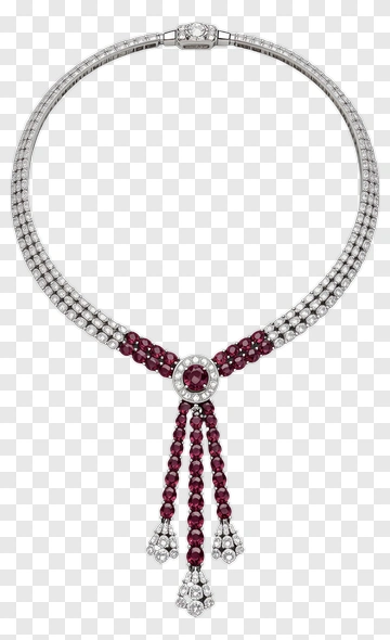 Elegant Necklace With Ruby And Diamond Design PNG