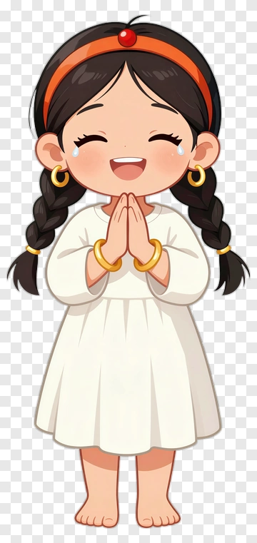 Happy Girl In White Dress With Prayer Gesture PNG