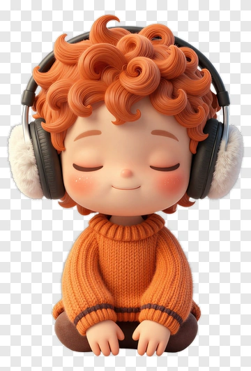 Cartoon Boy Wearing Headphones And Orange Sweater PNG