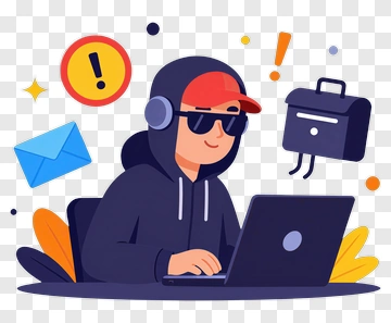 Cartoon Hacker Working On A Laptop PNG