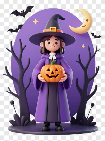 Cartoon Witch Holding A Pumpkin PNG