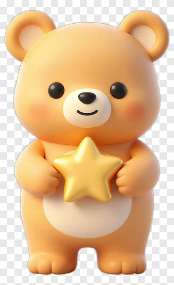3D Bear Holding A Star PNG