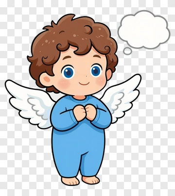Cartoon Angelic Child With Thought Bubble PNG