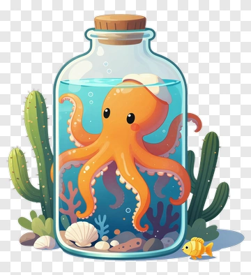 Cartoon Octopus In A Glass Jar PNG