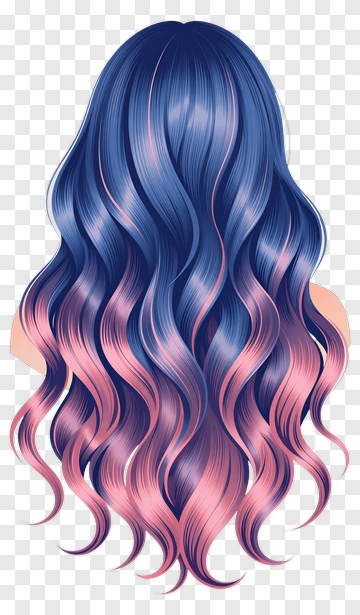 Long Wavy Hair With Blue And Pink Ombre PNG