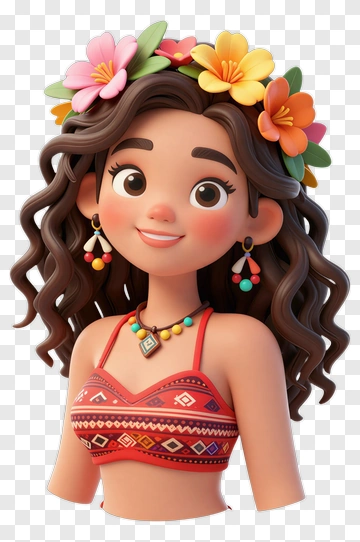 Cartoon Girl With Flower Crown And Necklace PNG
